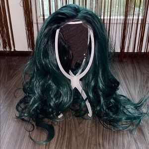 Human hair blend green wig